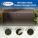 suncast 99 gallon deck garden garage home wicker shown in use