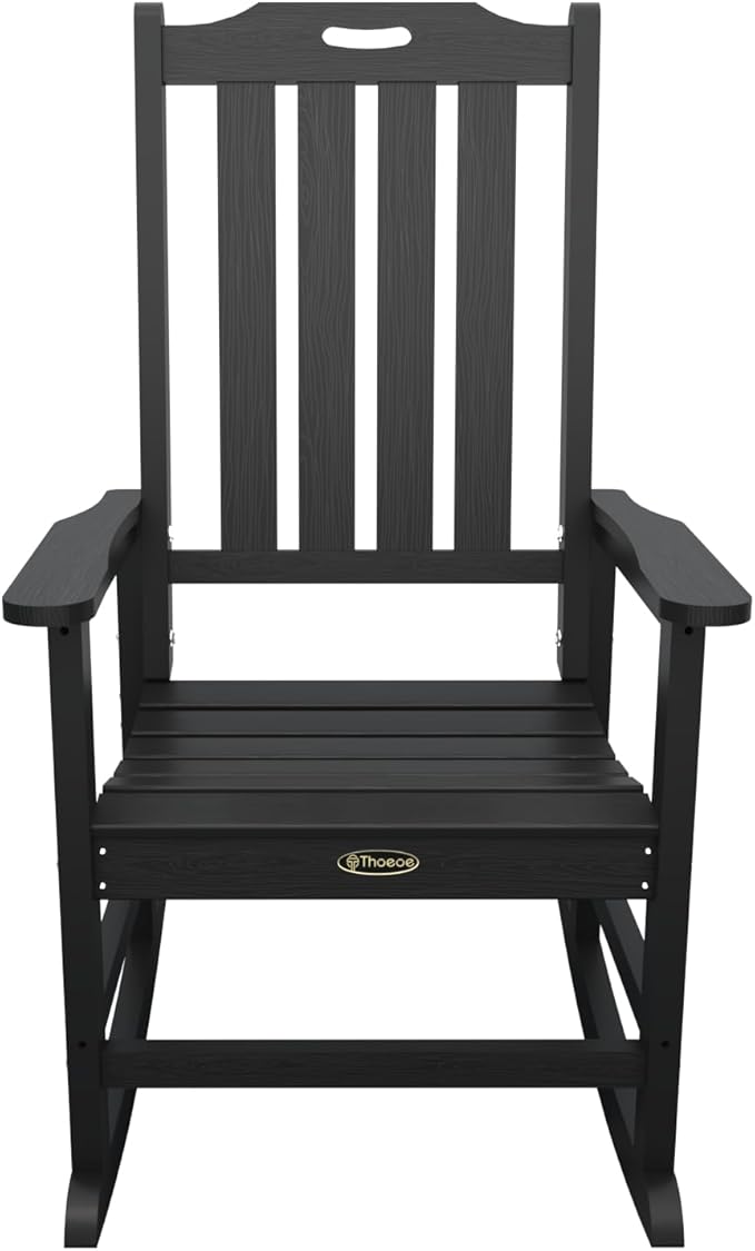 Oversized Rocking Chair, Outdoor Rocking Chair for Adults, All Weather Resistant Porch Rocker for Lawn Garden, Black