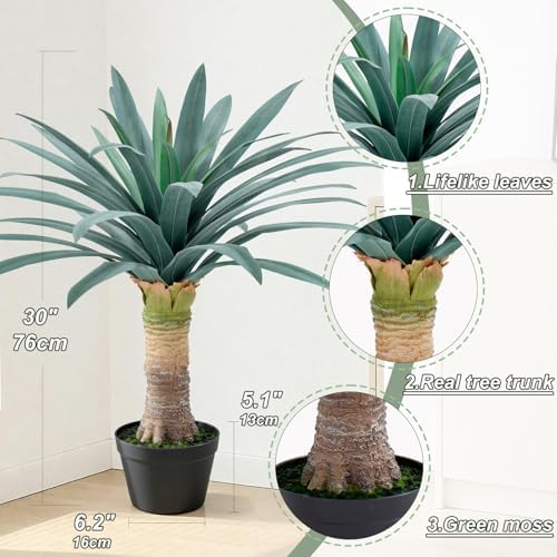 gray leaves artificial agave plant with 36 leaves, side view