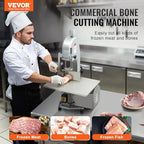 vevor commercial electric meat bandsaw, 1800w stainless steel shown in use