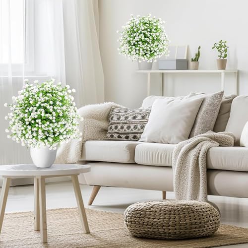 enven white artificial flowers for outdoors, 2 pack, side view