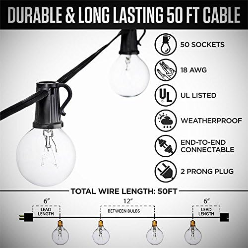 goothy 50ft outdoor globe string lights, g40 patio, view 9