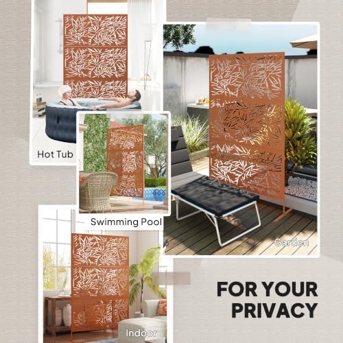 outsunny metal outdoor privacy screen stand 78" h showing dimensions