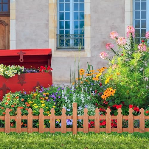 topeakmart 177.5in picket fence for garden, wooden fence, side view