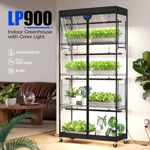 barrina lp900 indoor greenhouse with grow light, 5 shown in use