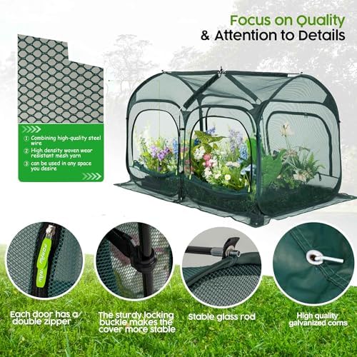 poray large 6.6x3.3ft tunnel plant netting cover, pop showing dimensions
