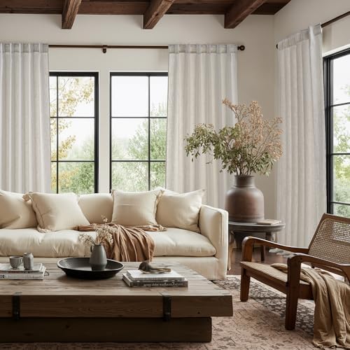 nicetown faux linen curtains 2 panels set for, close-up detail