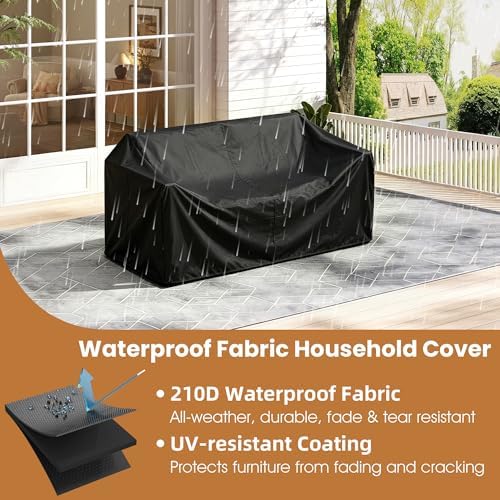 aluminum outdoor patio furniture, 5 piece 7-seat conversation showing dimensions