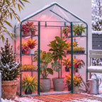 docred indoor greenhouse with grow light, 4-tier mini, front angle view