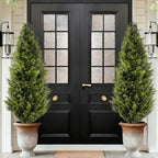 6ft artificial cedar topiary trees, set of 2 on a desk or shelf