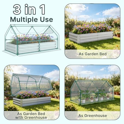 miory raised garden bed with pe cover, 6x3x1, side view