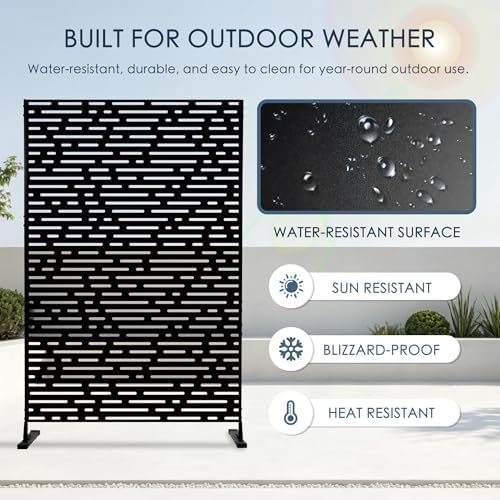 kozyard metal privacy screen 74" h x 47.2" showing dimensions