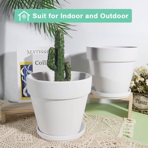 vensovo 6 inch white terracotta & clay pots, side view