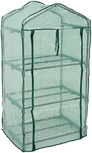 sunnydaze outdoor portable 3-tier mini greenhouse with roll-up, view 9