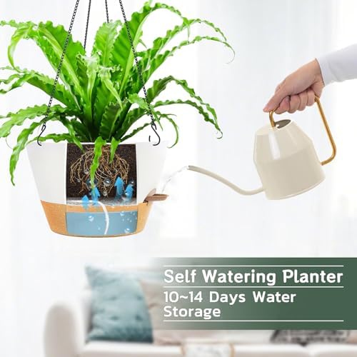 zmtech large 12inch self watering hanging planter, water, close-up detail