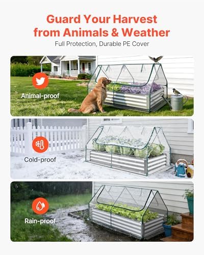 vevor 6x3x1ft metal raised garden bed with greenhouse, close-up detail