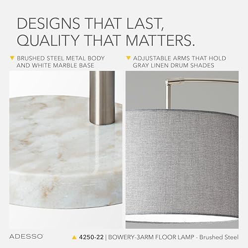 adesso 4250-22 bowery 3-arm arc lamp, 74 in, side view