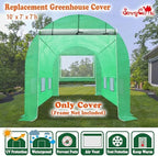 replacement greenhouse cover for walk in greenhouse frame shown in use