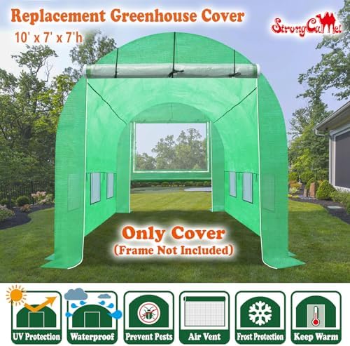replacement greenhouse cover for walk in greenhouse frame shown in use