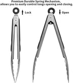 YuanKanJu Kitchen Tongs for Cooking Grilling, Aisoso 9-inch and 14-inch Set of 2 Heavy Duty Grill Tongs, 430 Premium Stainless Steel with Heat Resistant Silicone Grips and Sturdy Lock Ring
