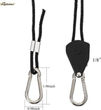 1/8Inch Heavy Duty Adjustable Rope Clip Hanger Reinforced Metal Internal Gears for Growing Light Fixtures,Various Tie-Down Uses,Loose-Proof Design,8ft Long,150lbs Weight Capacity,Black,1Pair