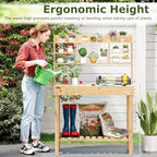 giantex potting bench, outside solid wood potting table showing dimensions