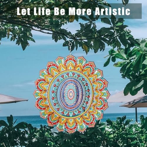 Wind Spinner Mandala Peacock, 12inch Stainless Steel Metal Wind Spinners Outdoor Hanging, 3D Wind Sculptures Kinetic Yard Art Decoration Garden Ornament Indoor Décor Gift for Women Men Holidays