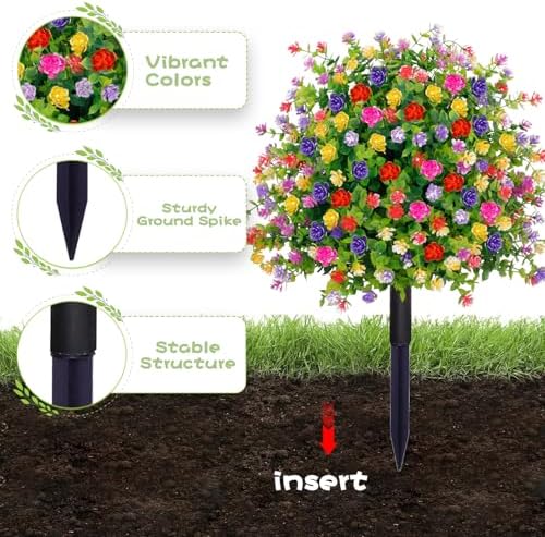 outdoor artificial flowers with spike, 23.6 inch fake on a desk or shelf