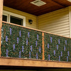expandable faux fence privacy screen with flowers for, front angle view