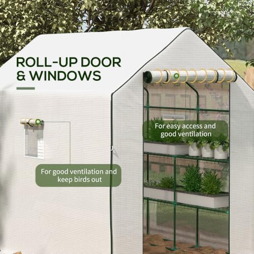 outsunny 4.6' x 4.7' portable greenhouse walk-in water/uv showing dimensions
