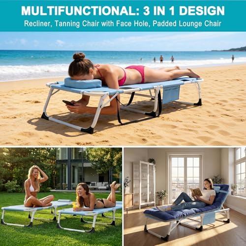 aboron 3-in-1 tanning chair, 5-position with face and, side view