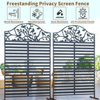 metal outdoor privacy screen freestanding decorative fence, black shown in use