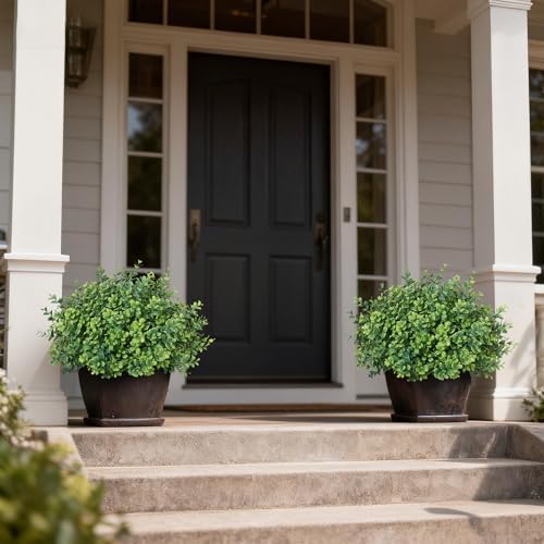 2 sets of artificial boxwood topiary trees for on a desk or shelf