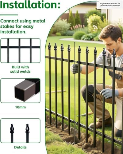 arifaro 5 panels metal garden fence 24" h showing dimensions
