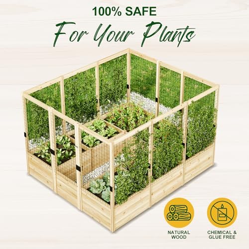 amerlife u-shape raised garden bed,7 grids wooden planter, side view