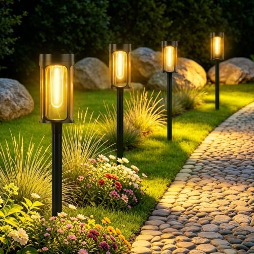 Solar Lights Outdoor, 8 Pack Waterproof IP65 Auto On/Off Solar Pathway Lights 3000K for Garden, Landscape, Path, Yard, Patio, Driveway,Walkway Decor, Landscape Lighting