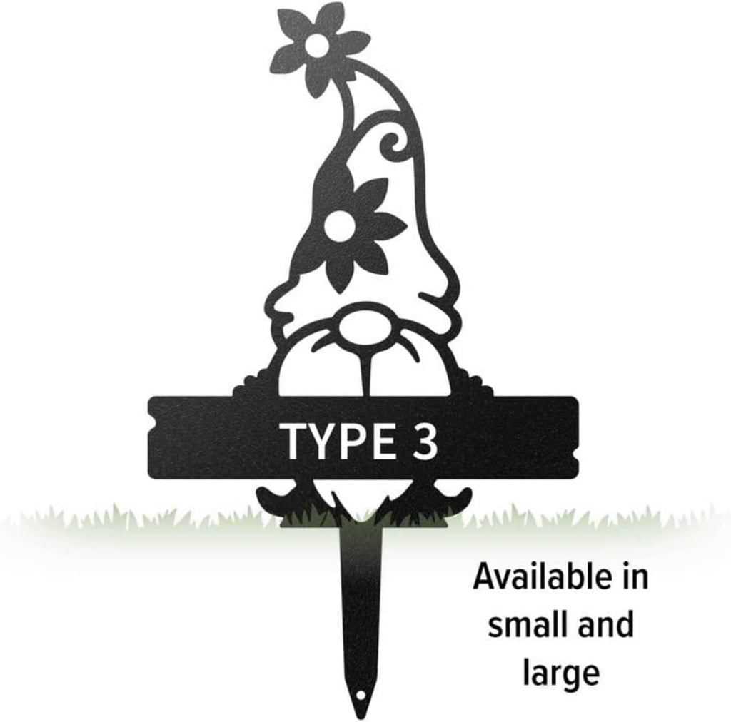 realsteel custom gnome plant markers – large metal, front angle view