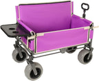 Collapsible 3-in-1 Wagon Converts To Bench, Includes Rear-Mounted Folding Tabletop, Heavy-Duty 500-lb Capacity, 180L Storage for Camping, Beach, Fishing - Purple
