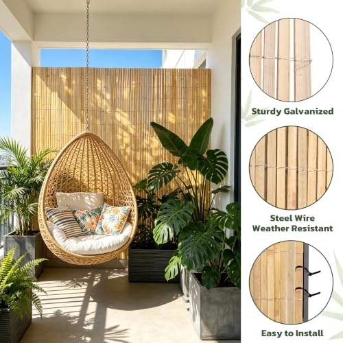 natural bamboo slat screening, 6.5ft x 13ft bamboo, side view