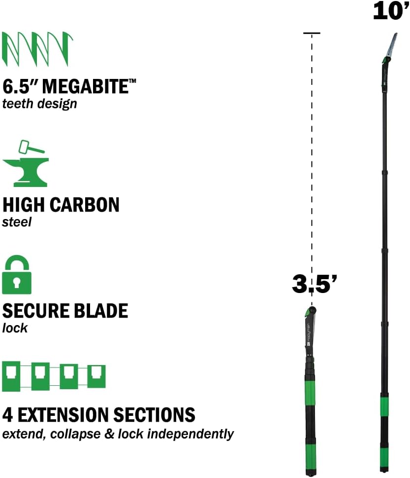 Hooyman Extendable Tree Saw with Compact Design, Detachable Handsaw and Telescoping Pole, No-Slip H-Grip, Impulse Hardened Teeth, and Wrist Lanyard for Tree Trimming, Hunting, Camping, and Outdoors