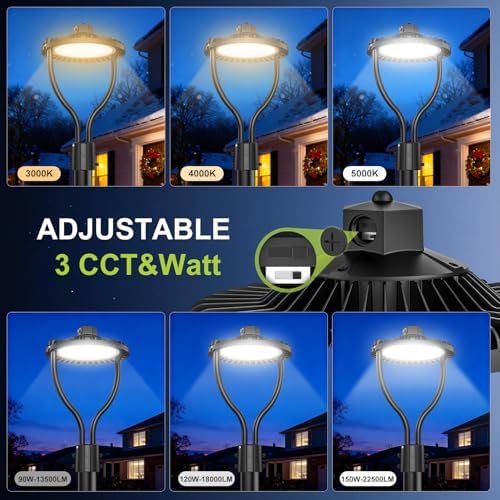 Commercial LED Post Top Light, 150W/120W/90W & 3000K/4000K/5000K Selectable, ETL Listed, 22500LM Post Circle Area Lights with Photocell, IP65 Waterproof for Yard Street, AC100-277V