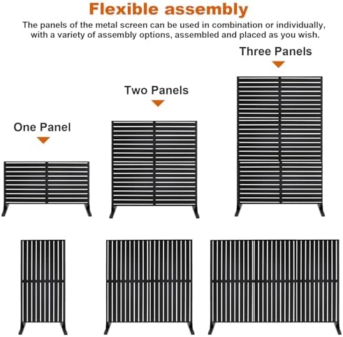 72" h×47" w metal privacy screen, outdoor indoor, package contents