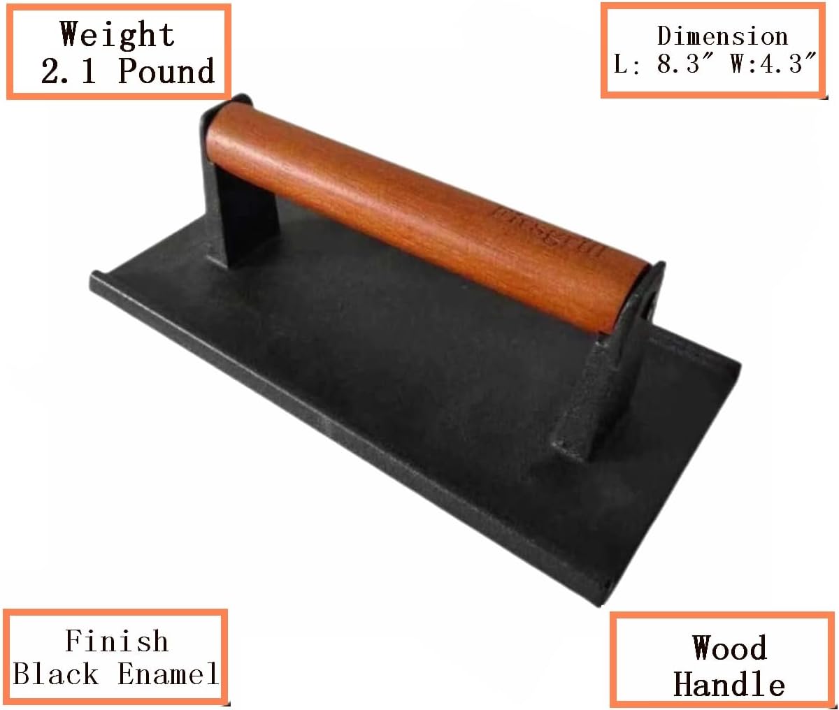 Burger Press 6.6" Round Heavy-Duty Cast Iron Smash Meat Steak with Wood Handle for Blackstone Weber Treager Griddle Grills (YPX) (6.5" Round & 4.3X8.3 Rectangle)