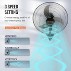 vevor 20 inch wall mount fan, oscillating, 3-speed, close-up detail