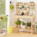 giantex potting bench, outside solid wood potting table, view 9