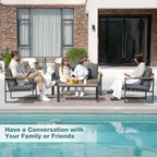 4 pieces metal patio furniture set for outdoor, close-up detail