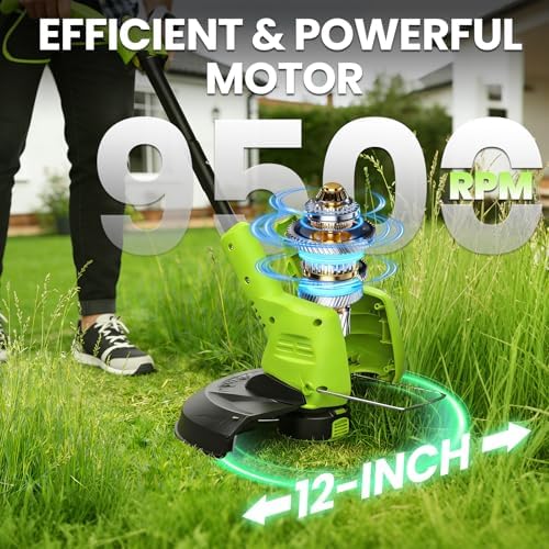 20v electric weed wacker & 650 cfm leaf showing dimensions
