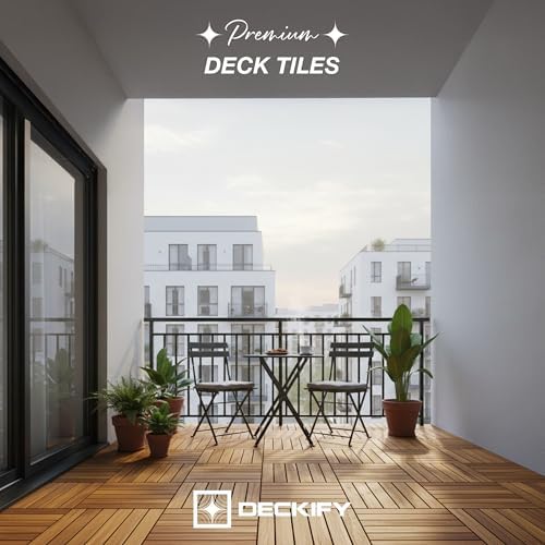 acacia interlocking deck tiles outdoor waterproof, golden teak shown in use