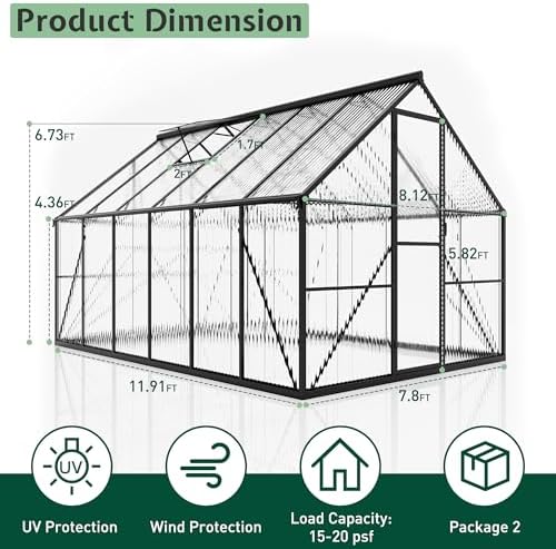 jocisland 8x12ft polycarbonate greenhouse, heavy duty aluminum frame shown in use