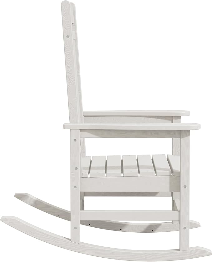 KINGYES Oversized Patio Rocking Chair Set of 2, High Density Polyethylene Outdoor Rocking Chairs with 330lbs Support for Adults, White